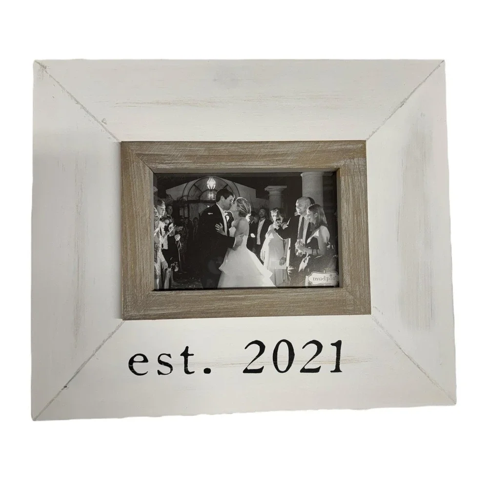 Mud Pie Wedding Collection EST 2021 Wood Photo Frame Holds 4